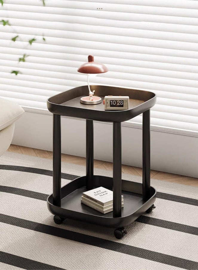 Monda Wheeled Mobile Side Table - Silent Rolling, Double-Layer Storage, Carbon Steel Frame, Thickened Eco-friendly Tabletop, Suitable for Living Room, Bedroom - Corner-Proof Design, 0.28m2, Compact, Black - Image 2
