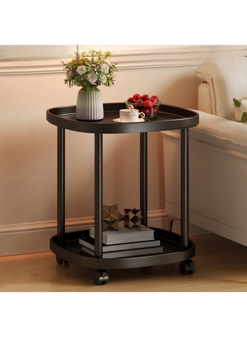 Monda Wheeled Mobile Side Table - Silent Rolling, Double-Layer Storage, Carbon Steel Frame, Thickened Eco-friendly Tabletop, Suitable for Living Room, Bedroom - Corner-Proof Design, 0.28m2, Compact, Black - Image 1