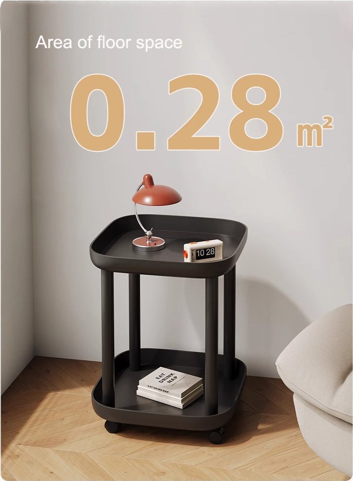 Monda Wheeled Mobile Side Table - Silent Rolling, Double-Layer Storage, Carbon Steel Frame, Thickened Eco-friendly Tabletop, Suitable for Living Room, Bedroom - Corner-Proof Design, 0.28m2, Compact, Black - Image 3
