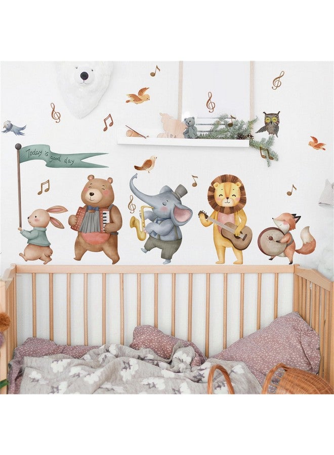 Jungle Baby Animals Wall Decals Elephant Bear Lion Safari Animals Forest Playing Musical Notes Wall Stickers Removable Peel and Stick Baby Nursery Kids Room Daycare Wall Decor - Image 1