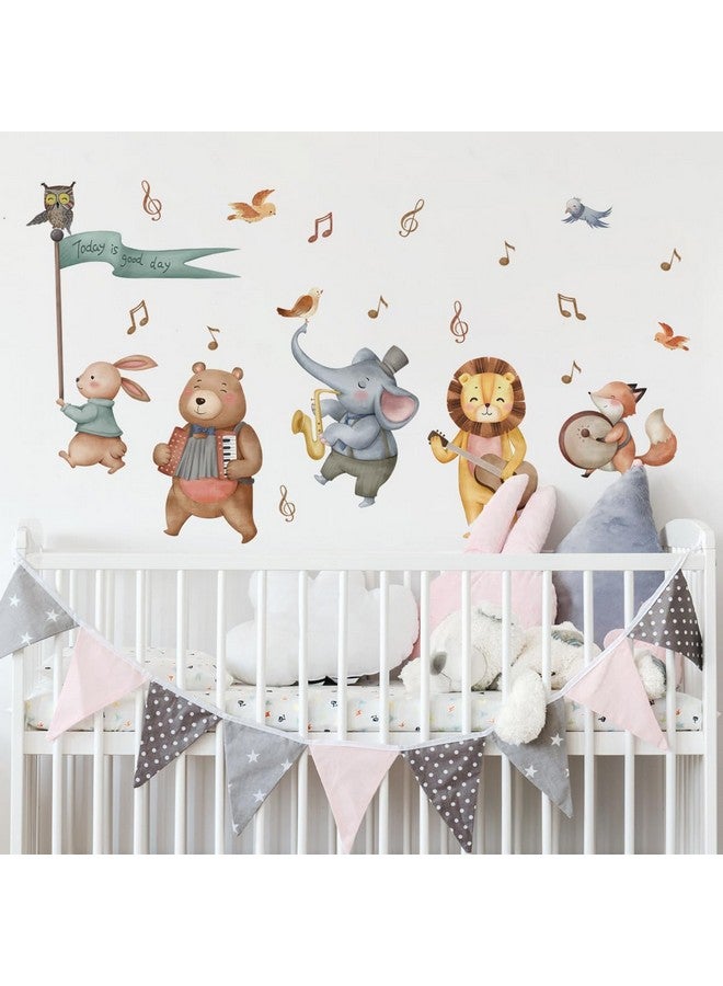 Jungle Baby Animals Wall Decals Elephant Bear Lion Safari Animals Forest Playing Musical Notes Wall Stickers Removable Peel and Stick Baby Nursery Kids Room Daycare Wall Decor - Image 3