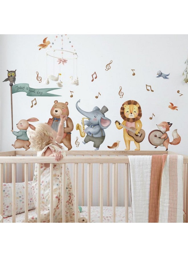 Jungle Baby Animals Wall Decals Elephant Bear Lion Safari Animals Forest Playing Musical Notes Wall Stickers Removable Peel and Stick Baby Nursery Kids Room Daycare Wall Decor - Image 2