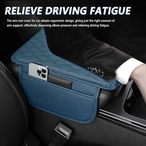 Stacool Upgraded Car Center Console Cover,Microfiber Leather Car Armrest Cover Cushion with 2 Storage Bags,Universal Car Armrest Storage Box Interior Accessories for Most Cars (Blue) - Image 4