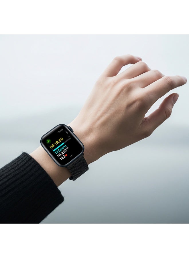 FITIT حزام معدني من الفولاذ المقاوم للصدأ من FITIT بحلقة ميلانيزية بديل من سبيكة معدنية لسلسلة iWatch 9 وما دونها، مقاس 38 مم 40 مم 41 مم مع قفل مغناطيسي قوي، أسود - Image 3