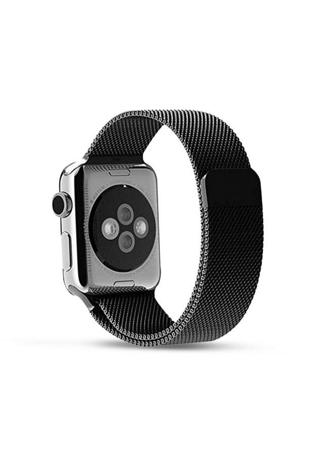 FITIT حزام معدني من الفولاذ المقاوم للصدأ من FITIT بحلقة ميلانيزية بديل من سبيكة معدنية لسلسلة iWatch 9 وما دونها، مقاس 38 مم 40 مم 41 مم مع قفل مغناطيسي قوي، أسود - Image 1