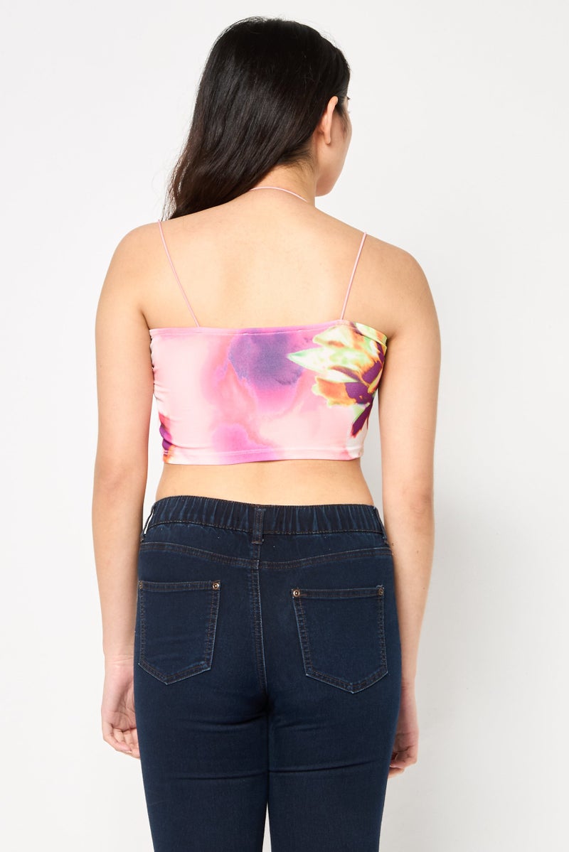 Bershka Women Halter Neck Sleeveless Allover Print Tank Top, Multicolor - Image 4