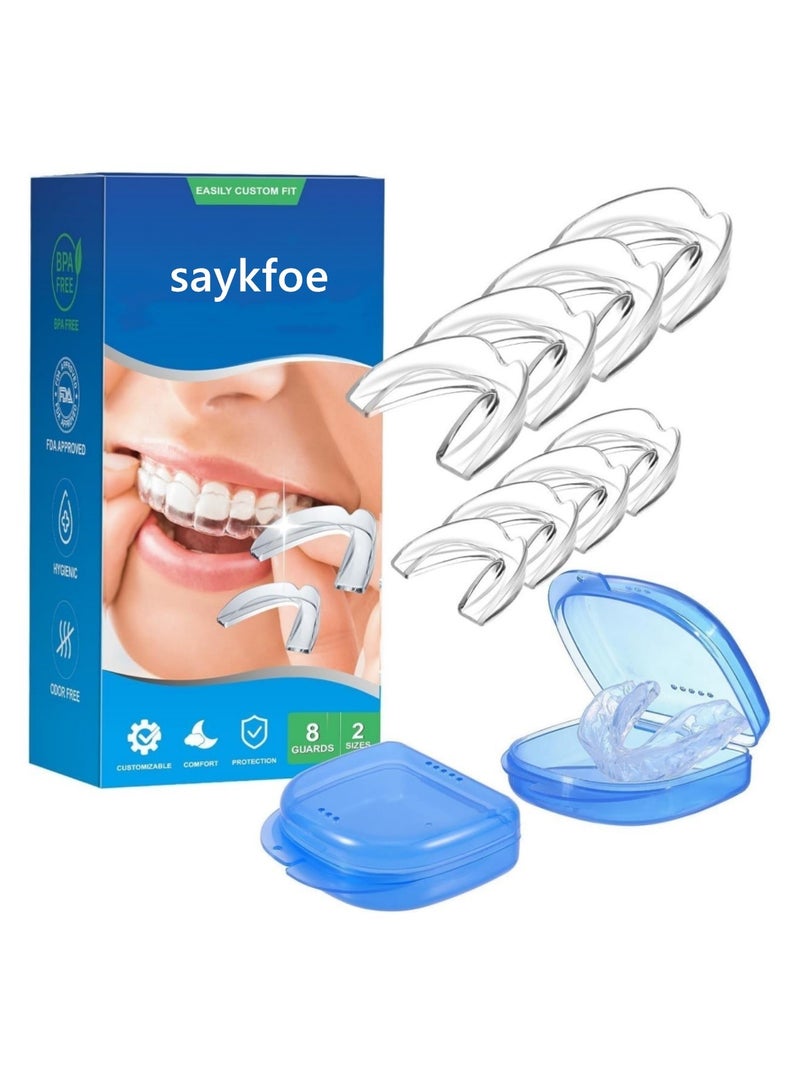 saykfoe Mouth Guard for Clenching Teeth at Night, Upgraded Night Guards for Teeth Grinding, Pack of 8 Moldable Mouth Guard Stops Bruxism and Teeth Clenching 2 Sizes with Two Travel Cases (Clear)  - Image 1