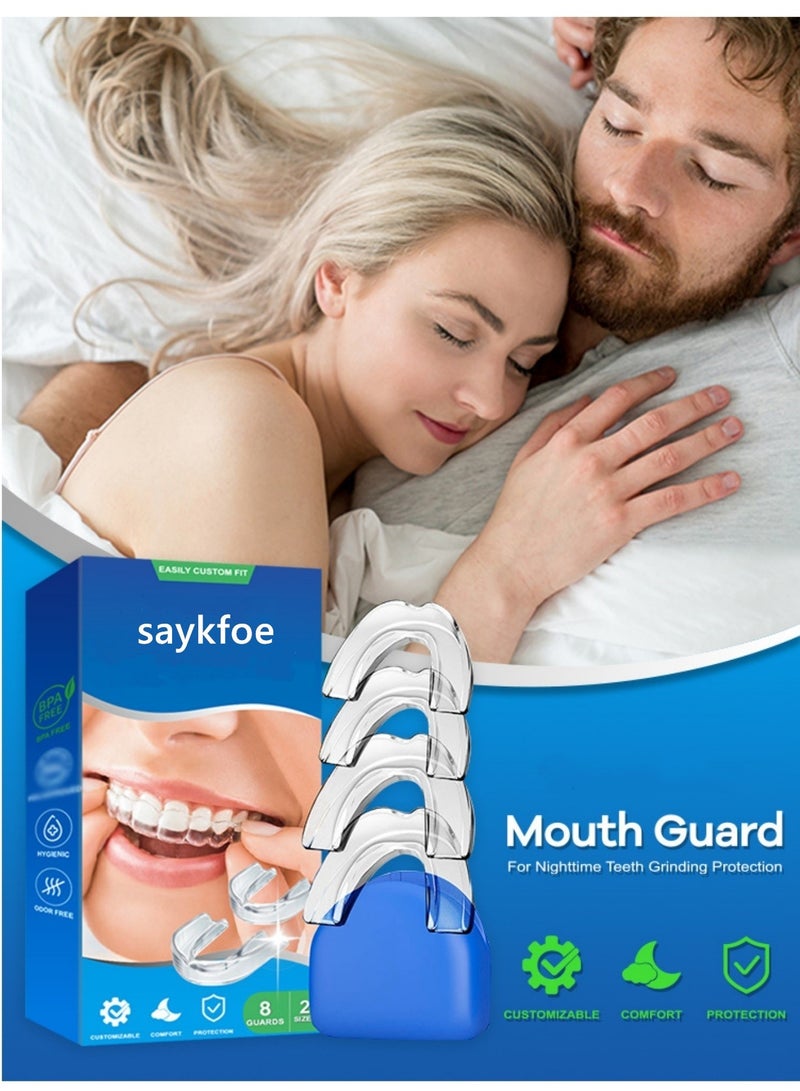 saykfoe Mouth Guard for Clenching Teeth at Night, Upgraded Night Guards for Teeth Grinding, Pack of 8 Moldable Mouth Guard Stops Bruxism and Teeth Clenching 2 Sizes with Two Travel Cases (Clear)  - Image 3