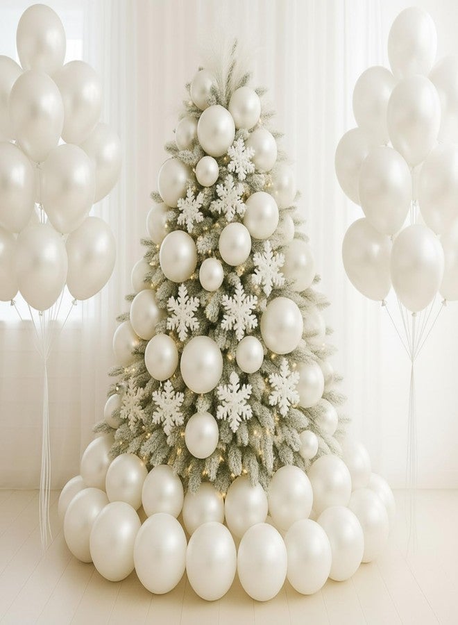 Arrowbash 100 Pcs Christmas Pearl White Balloons 12 Inch Pearl White Latex Balloons with 65.6 ft Ribbon for Christmas Birthday Baby Shower Party Decorations - Image 1
