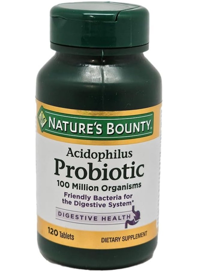 NATURE'S BOUNTY - Nature's Bounty, Acidophilus Probiotic, Friendly Bacteria for the Digestive System, 100 Million Cfu, 120 Tablets - Image 1