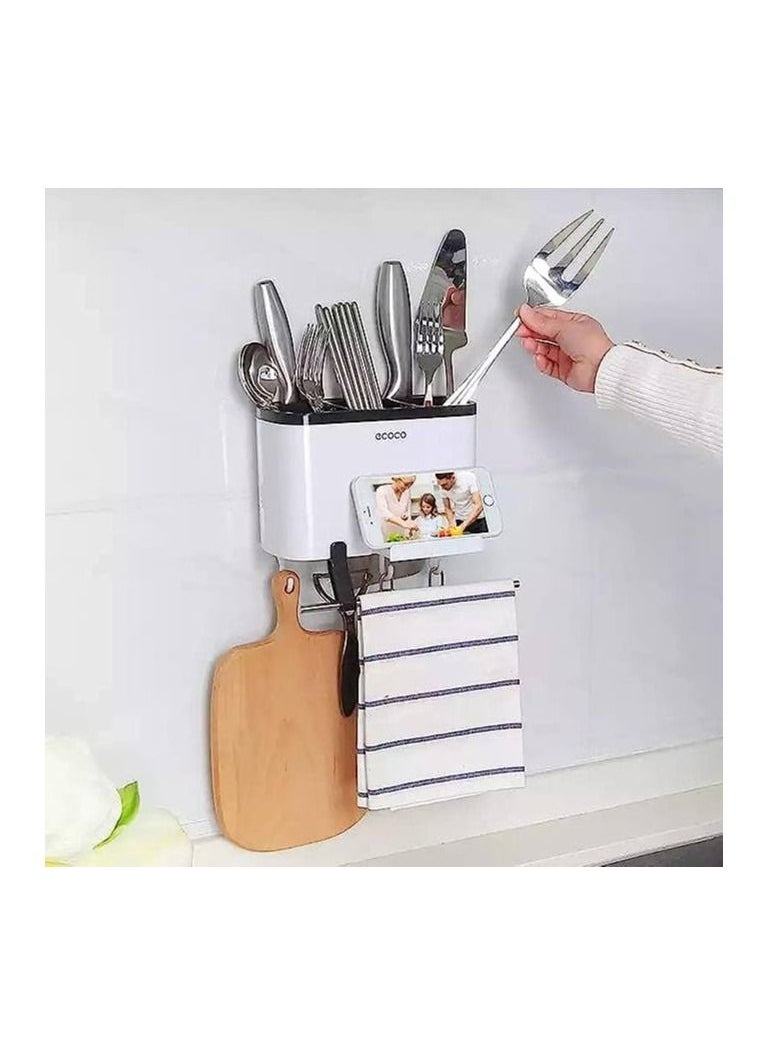 Spaceshoop Wall Mounted Kitchen Rack with Port Storage Towel Bar Mobile Phone Holder  - Image 4