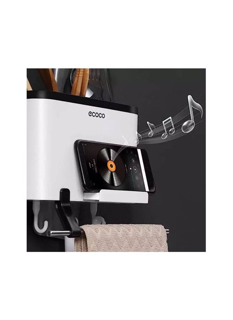 Spaceshoop Wall Mounted Kitchen Rack with Port Storage Towel Bar Mobile Phone Holder  - Image 3