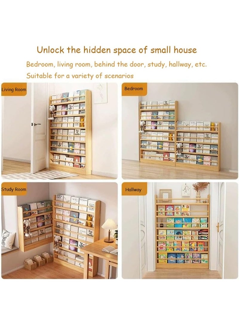 XiuWoo 3-Tier Expandable Door Storage Rack, Behind Door Bookshelf, Wooden Bookshelf, Natural Toy Storage Rack, Wall-Mounted Wooden Storage Rack, Corner Bookcase - Image 2