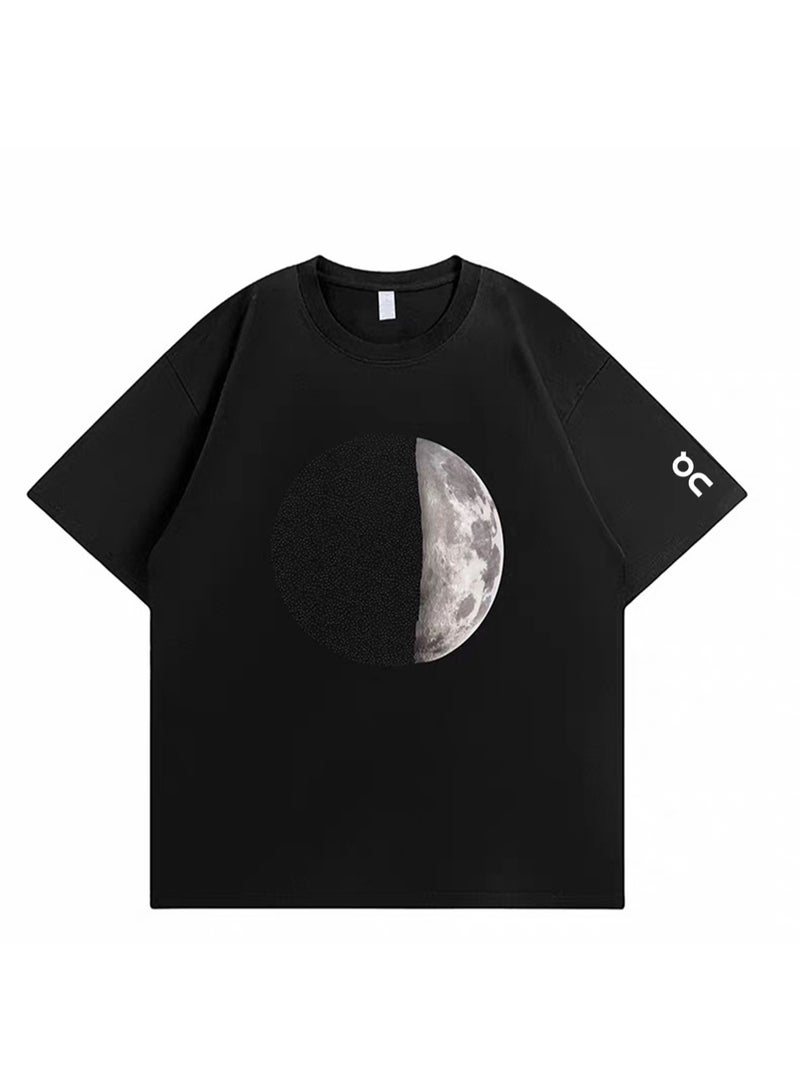 اون راننج On Running Galaxy Half Moon Planet Printed Summer Cotton Loose Short Sleeve T-shirts for Men and Women - Image 4