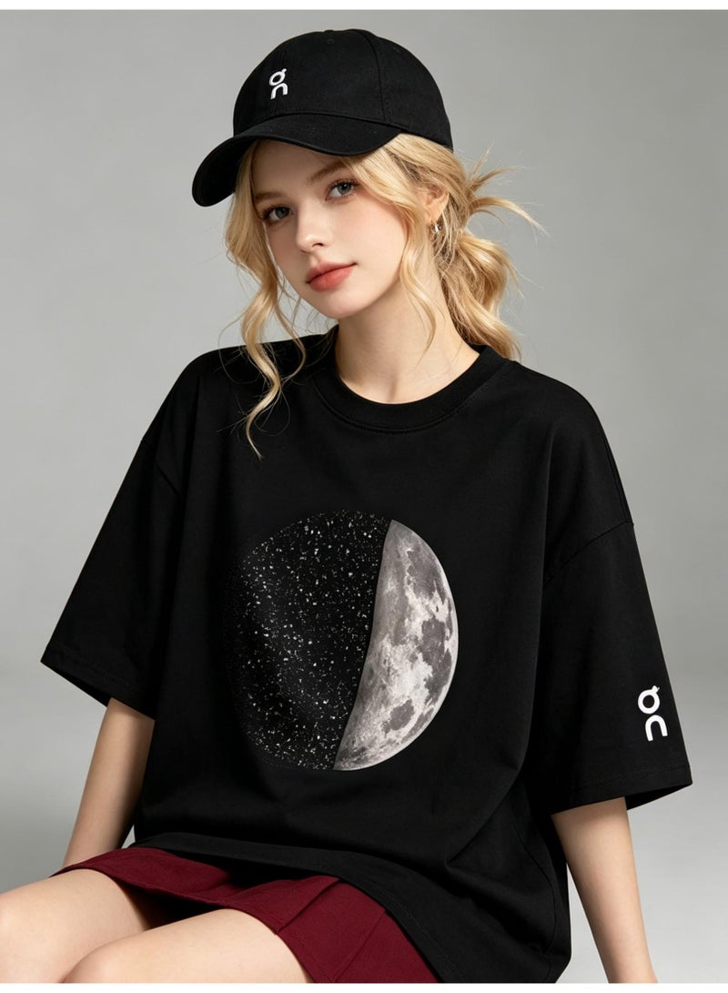 اون راننج On Running Galaxy Half Moon Planet Printed Summer Cotton Loose Short Sleeve T-shirts for Men and Women - Image 3