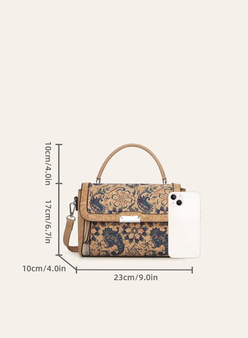 Ladies Printed Square Handbag, Retro National Style Shoulder Crossbody Bag - Image 4