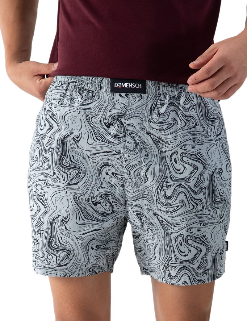 DAMENSCH Boxer Shorts Regular Fit 100% Cotton Inner Boxer Back Pocket Breathable Super-Soft Anti-Bacterial Microfibre Waistband Ultra-Light Innerwear for Men-Dot Green, Marble Grey-XL - Image 2