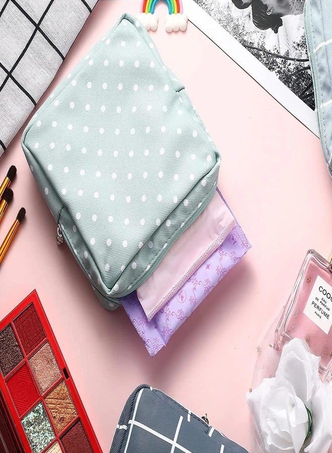 Bluwings Mini Portable Fashion Nursing Sanitary Napkin Pouch Pad Holder Zipper Travel Cosmetic Makeup Jewellery Storage Bag for Girl and Women (A-Green DOT) - Image 2