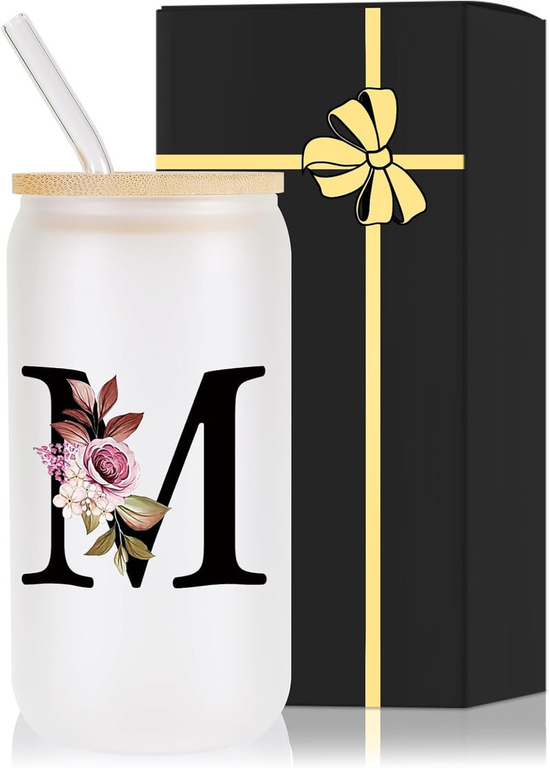 Wulcea Monogrammed Glass Drinking Cup With Lid Straw Women Wife Ideal from Husband Happy Birthday Wedding Romantic Best Cool Personalized Unique Special Cute Custom Valentines Christmas Xmas Present Gifts,M - Image 1