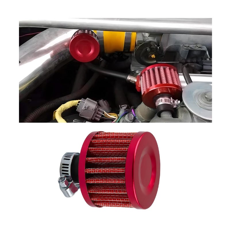 BESULEN Air Intake Filter Breather 047 inch Universal Cold Air Filter 12mm Car Turbo Vent Air Intake Filter Cleaner Crankcase Breather Compatible with Car and Motorcycle Engine Parts Red