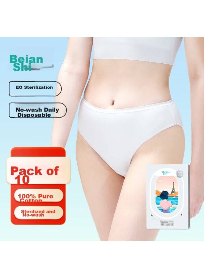 Briars Beianshi ملابس داخلية نسائية قابلة للتصرف، قطن خالص، مقاس كبير، مناسبة للسفر، معقمة، محمولة، سراويل لا تحتاج للغسيل، عبوة 10 قطع، 3XL - Image 1