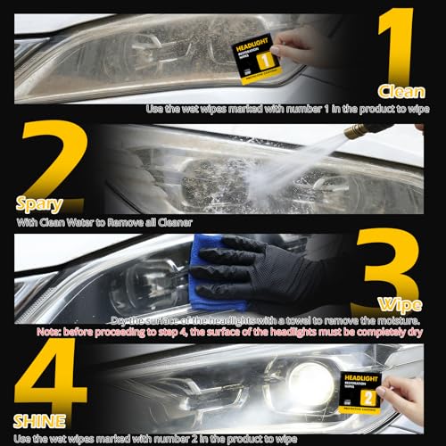 TABOUNTS Headlight Restoration Kit,Headlight Restoration Wipes - 3-Step Cleaning System, Removes Yellowing & Oxidation, Restores Clarity, Long-Lasting UV Protection for Safer Night Driving - Image 4