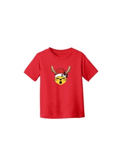PRINTSHOP4ME Christmas Emoji Kids Red T-Shirt For Girls–Soft Cotton Round Neck Short Sleeve T-Shirt With Smiley Face Emoji–Great For Parties  - Image 3