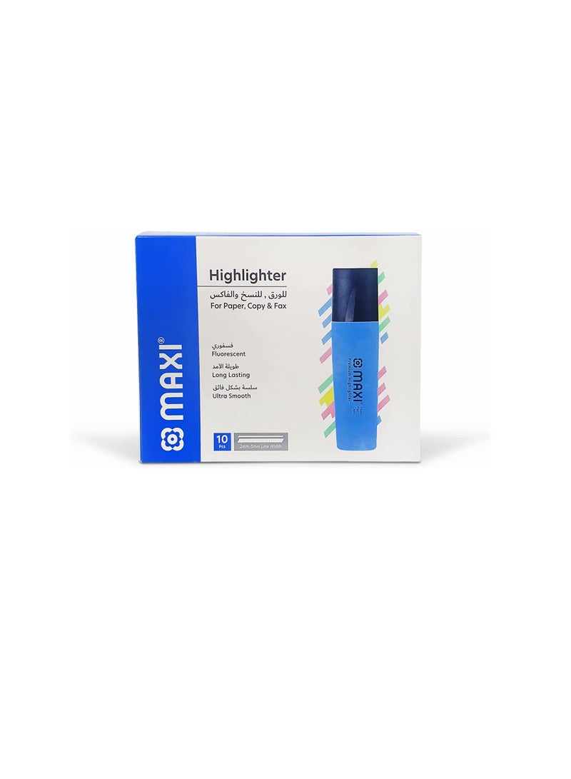 Maxi Maxi Super Fluorescent Premium Highlighter Box Of 10Pc Blue  - Image 1