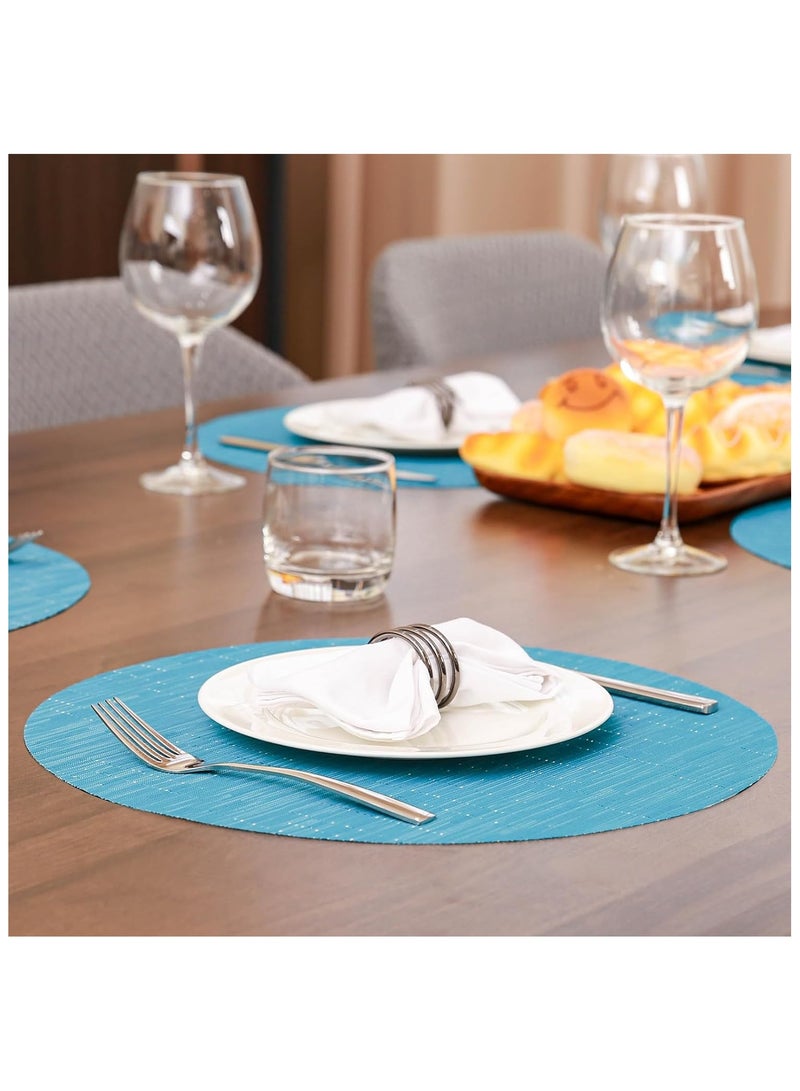 آنا 4 قطع حصيرة طعام دائرية 35 سم مصنوعة من PVC بتصميم تقليد الخيزران - حصيرة مقاومة للبقع والماء وحرارة، مناسبة للتجمعات العائلية وتناول الطعام في الهواء الطلق - Image 5