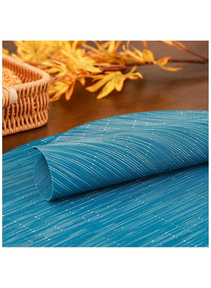 آنا 4 قطع حصيرة طعام دائرية 35 سم مصنوعة من PVC بتصميم تقليد الخيزران - حصيرة مقاومة للبقع والماء وحرارة، مناسبة للتجمعات العائلية وتناول الطعام في الهواء الطلق - Image 3