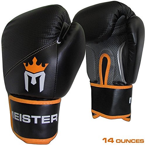 Meister Pro Boxing Gloves w/Wrist Support (Pair) - 14 Ounce, Adult, Black/Orange - Image 1