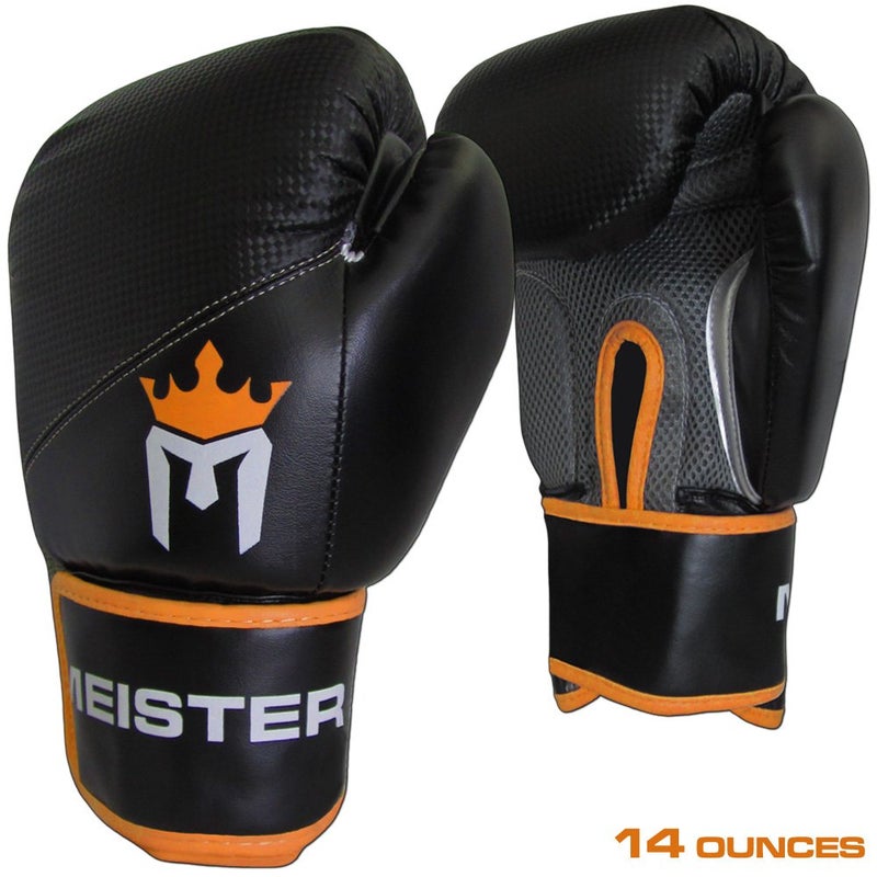 Meister Pro Boxing Gloves w/Wrist Support (Pair) - 14 Ounce, Adult, Black/Orange - Image 5