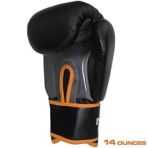 Meister Pro Boxing Gloves w/Wrist Support (Pair) - 14 Ounce, Adult, Black/Orange - Image 3