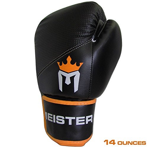 Meister Pro Boxing Gloves w/Wrist Support (Pair) - 14 Ounce, Adult, Black/Orange - Image 2