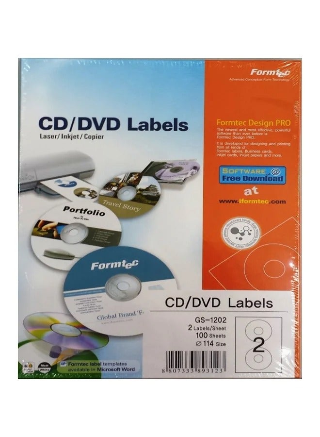 Formtec Two CD Labels Per Sheet Box Of 100 Sheets