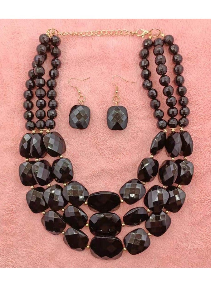 Mark Fairwhale Fashionable Style Jewelry Classic Multi-Layer Colored Acrylic Handmade Necklace Earring Set  - Image 1