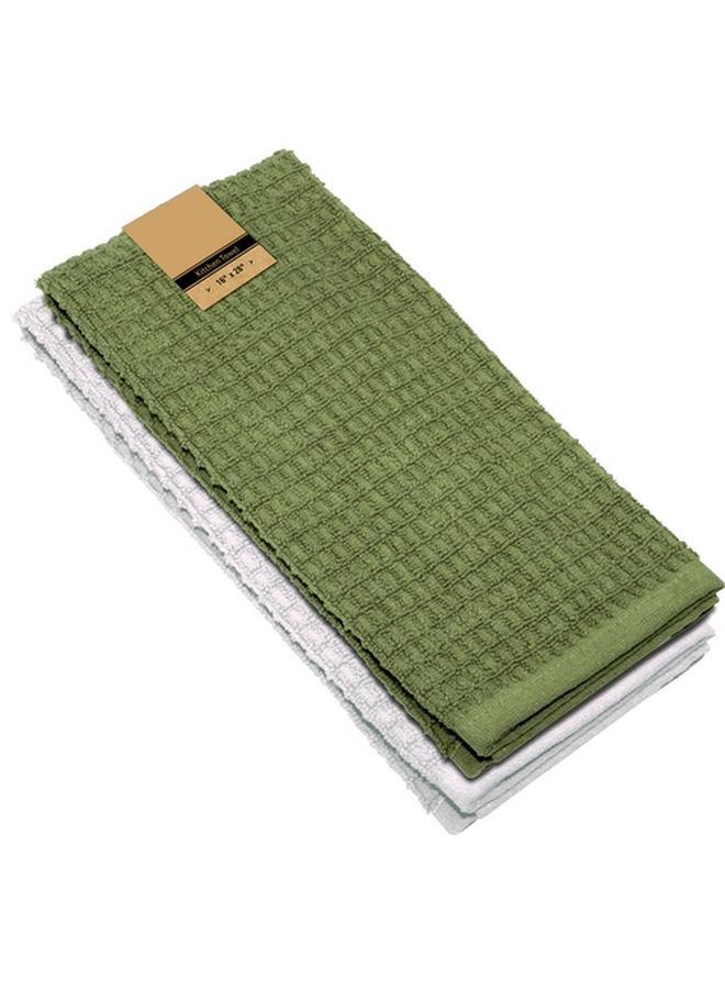 2-Piece High Quality Cotton Kitchen Towel Set Green And White 16 X 28Inch