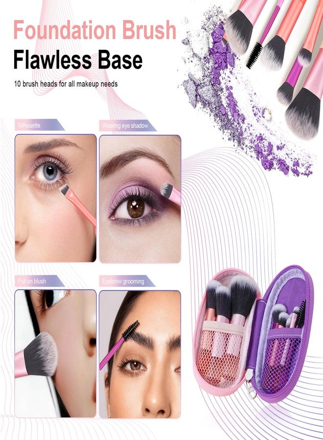 Portable 10Pcs Mini Travel Makeup Brush Set with Pouch, Soft Synthetic Bristles for Foundation Eyeshadow Blush, Compact Cosmetic Brushes Essentials, Hypoallergenic and Cruelty-Free - Image 3
