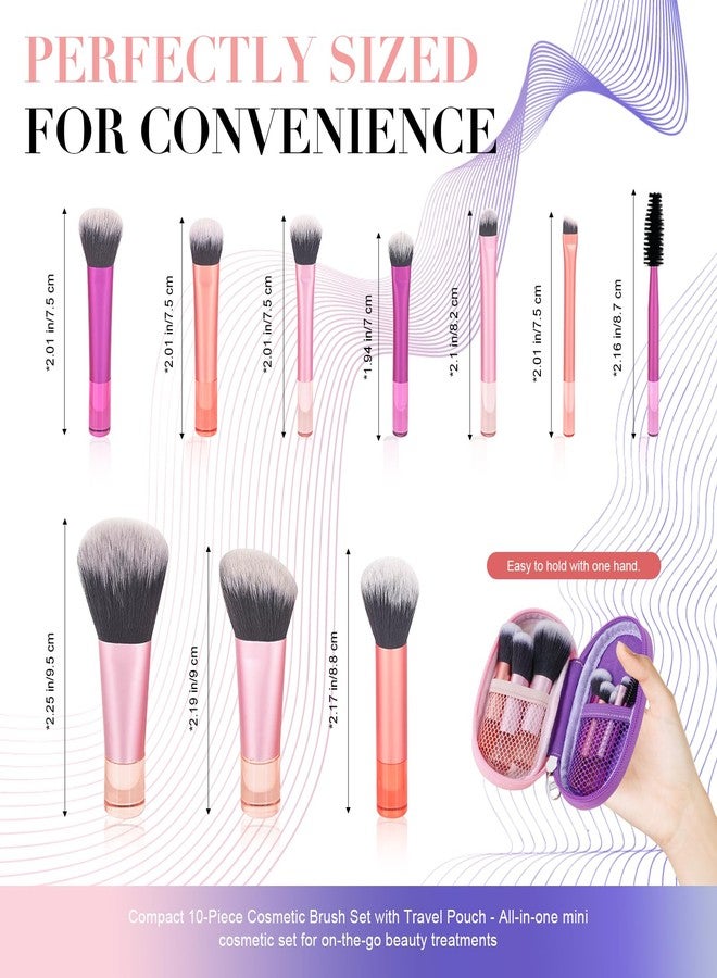 Portable 10Pcs Mini Travel Makeup Brush Set with Pouch, Soft Synthetic Bristles for Foundation Eyeshadow Blush, Compact Cosmetic Brushes Essentials, Hypoallergenic and Cruelty-Free - Image 2