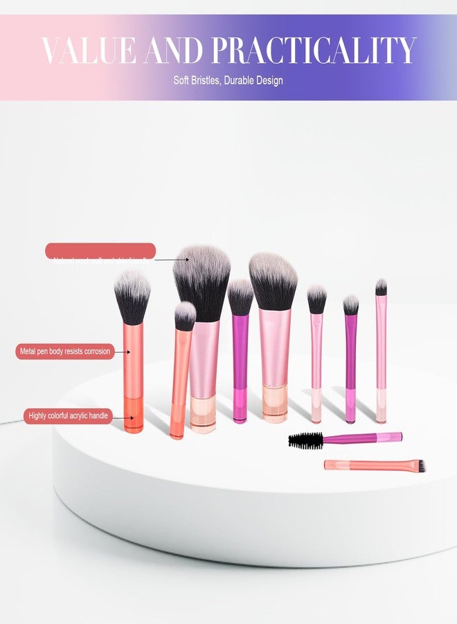 Portable 10Pcs Mini Travel Makeup Brush Set with Pouch, Soft Synthetic Bristles for Foundation Eyeshadow Blush, Compact Cosmetic Brushes Essentials, Hypoallergenic and Cruelty-Free - Image 4