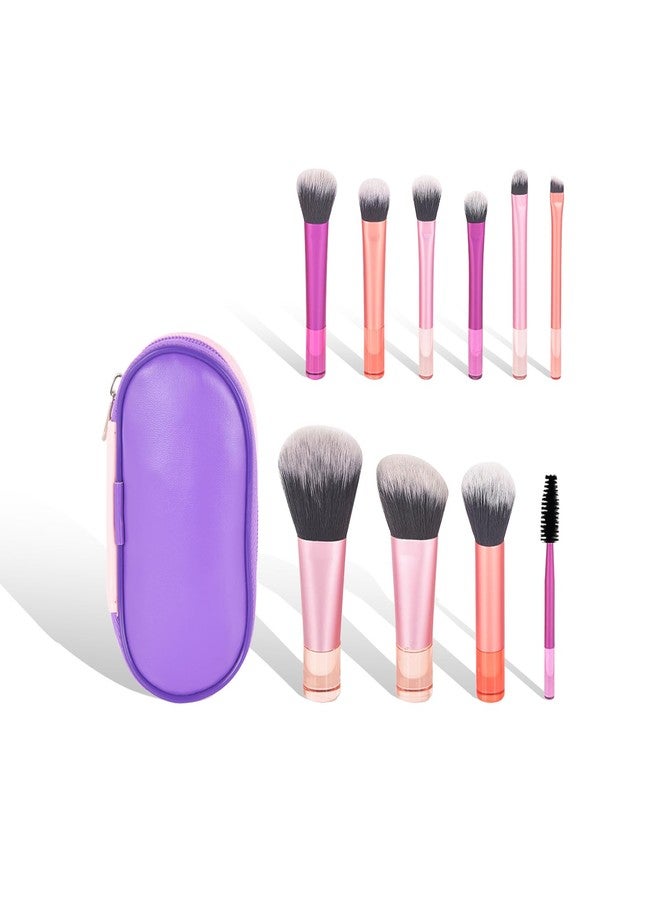 Portable 10Pcs Mini Travel Makeup Brush Set with Pouch, Soft Synthetic Bristles for Foundation Eyeshadow Blush, Compact Cosmetic Brushes Essentials, Hypoallergenic and Cruelty-Free - Image 1