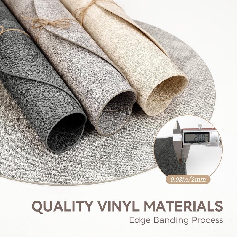 NCUE 13"Round Placemats Set of 4, Reversible Faux Leather Heat Resistant Table Mats, 100% Waterproof Oilproof Wipeable Table Protective Placemats for Vinyl, Washable for Indoor & Outdoor Use (4, Deep Gray) - Image 5