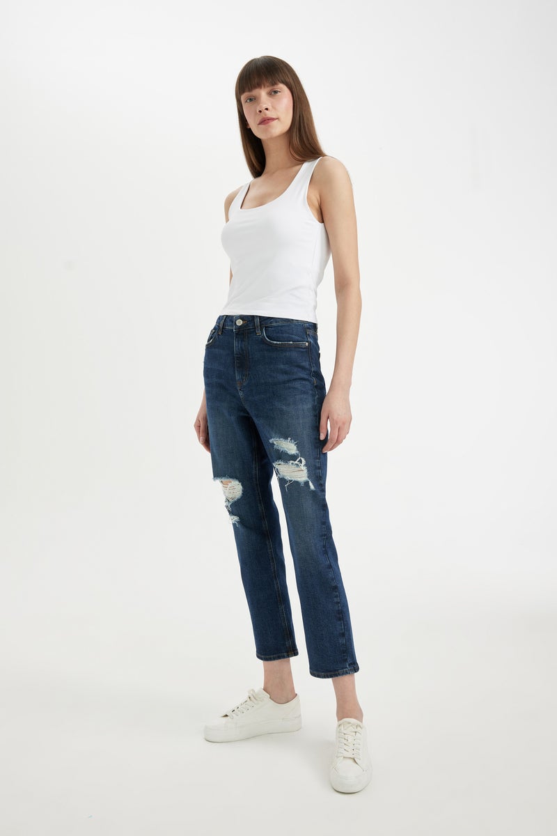DeFacto Woman Mary Vintage Straight Fit Ripped Detailed High Waist Ankle Length Jeans  - Image 5