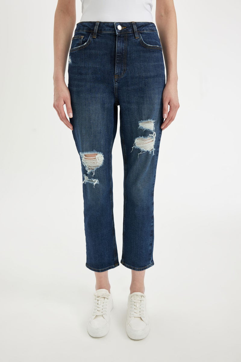 DeFacto Woman Mary Vintage Straight Fit Ripped Detailed High Waist Ankle Length Jeans  - Image 1
