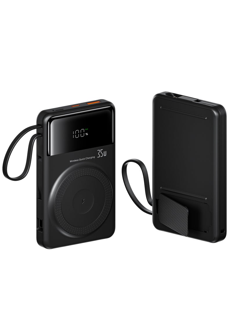 ZEPONOVA 10000mAh Power Bank Fast Charging 35w high-Speed, Magnetic Wireless Charging & Type C and Lightning cable Portable Charger (Black) - Image 2