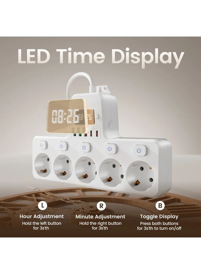 5 Ft Extension Cord With Surge Protection 5 AC Outlets 2 USB A And 2 USB C Ports White - Image 2