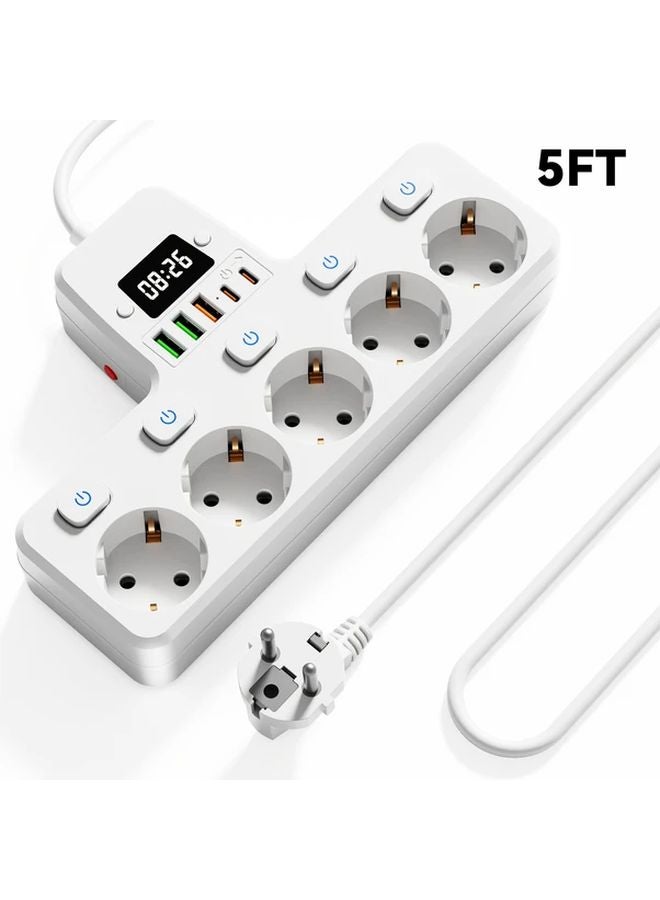 5 Ft Extension Cord With Surge Protection 5 AC Outlets 2 USB A And 2 USB C Ports White - Image 1