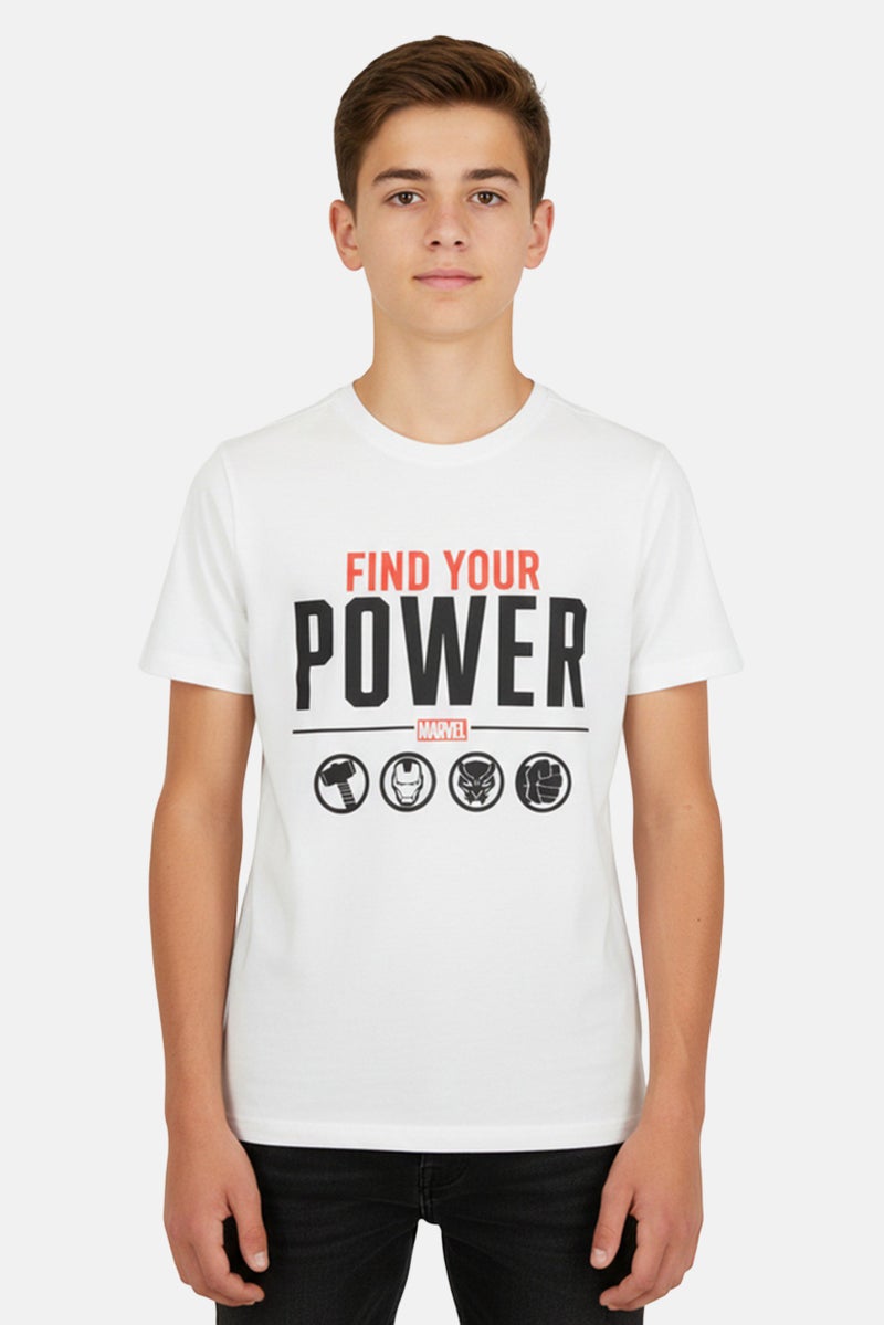 MARVEL Kids Boy Short Sleeve Graphic Print T-Shirt, White - Image 1
