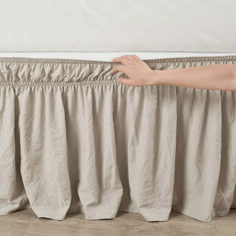 Lush Decor Ruched Ruffle Elastic Easy Wrap Around Bed Skirt Single Queen/King/Cal King Neutral - Queen Bed Skirt - Dust Ruffle - Tan Bedskirts - Image 2