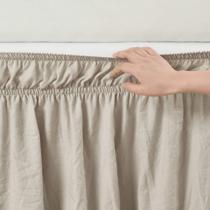 Lush Decor Ruched Ruffle Elastic Easy Wrap Around Bed Skirt Single Queen/King/Cal King Neutral - Queen Bed Skirt - Dust Ruffle - Tan Bedskirts - Image 3